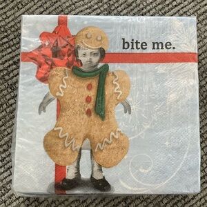 Naughty Christmas cocktail beverage napkins NEW gingerbread man “bite me”